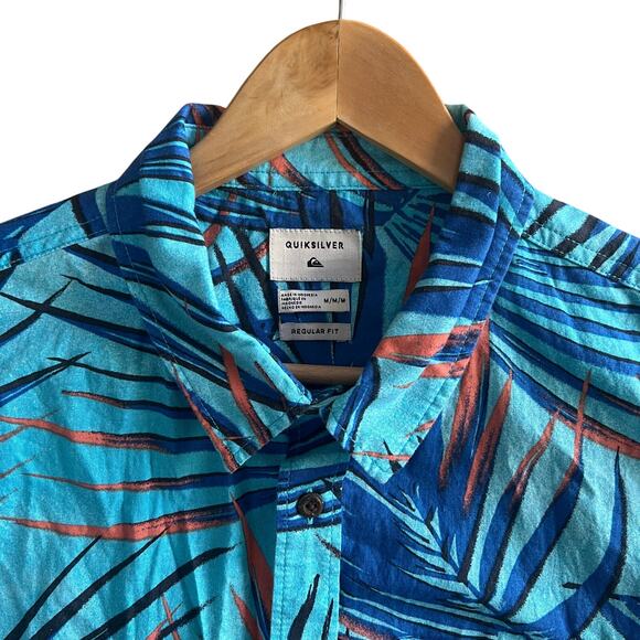 Quiksilver Tropical Palm Button Up Shirt Men’s M Blue Teal Hawaiian Surf - Picture 5 of 11